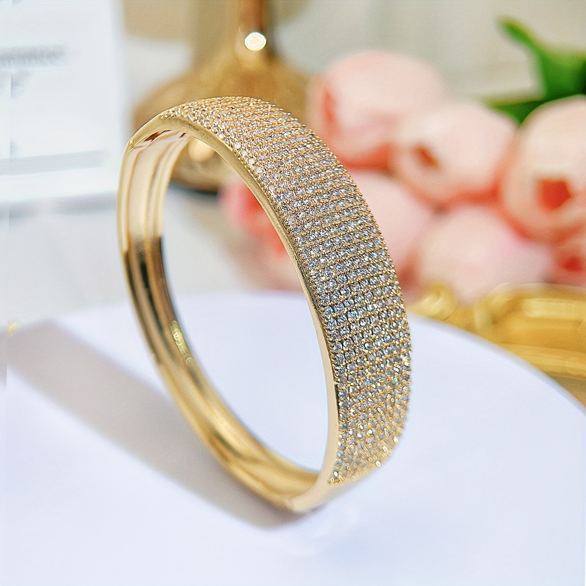 Bohemian Style Golden Bangle Bracelets with CZ for Weddings